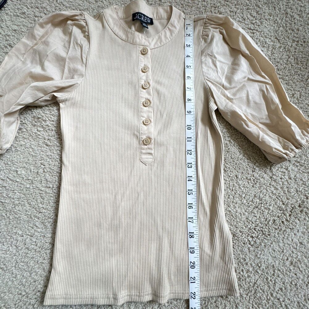 J.Crew New Vintage Rib Puff Sleeve Henley Top in Light Khaki Natural Size XXS - Picture 7 of 8